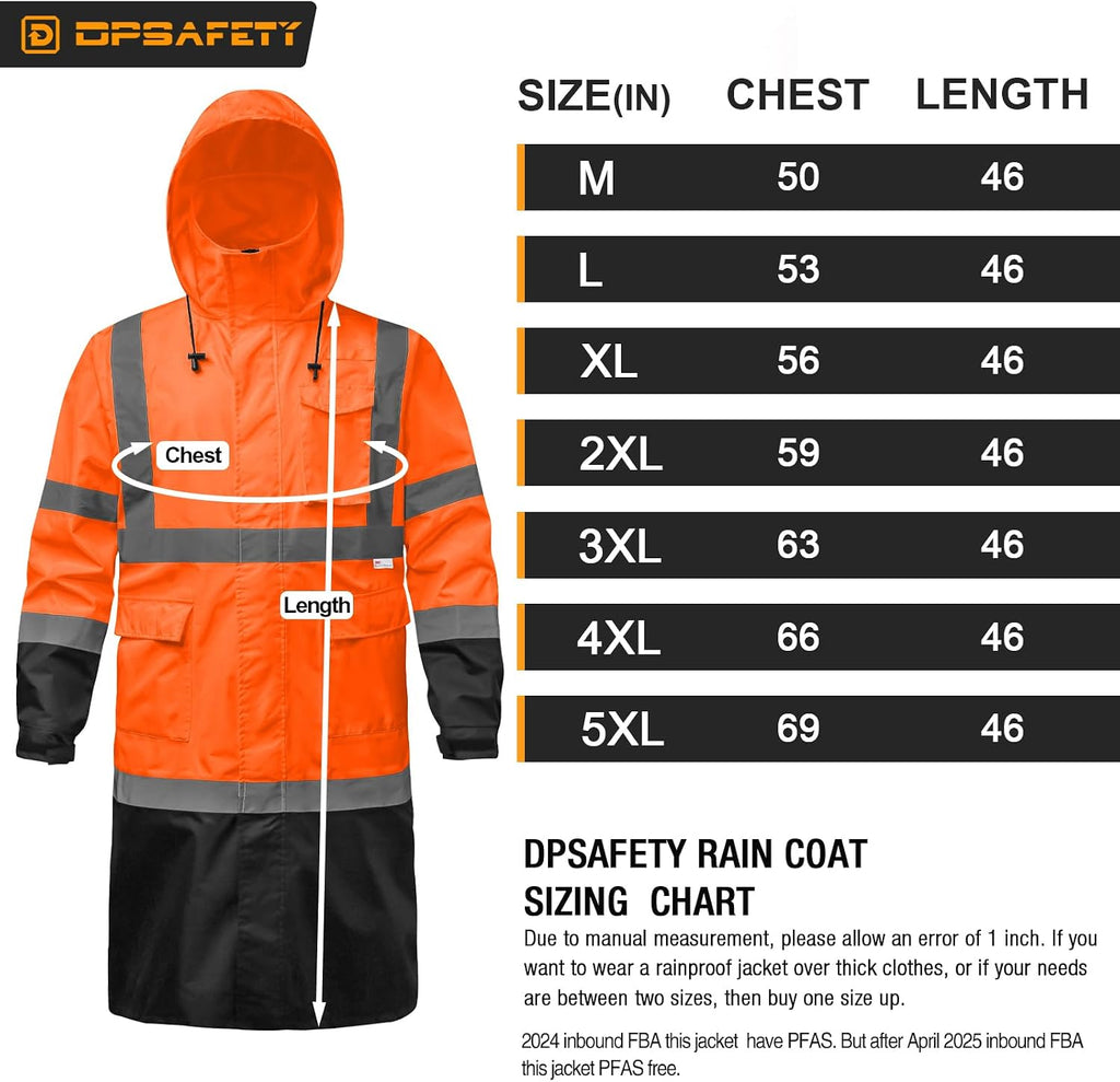 Hi Vis Rain Jacket with 3M Reflective Stripe,High Visibility Class 3 Rain coats,Safety Waterproof Rain Suits for Men with Hood and 2 Large Pockets construction work rain gear(Orange 3XL)