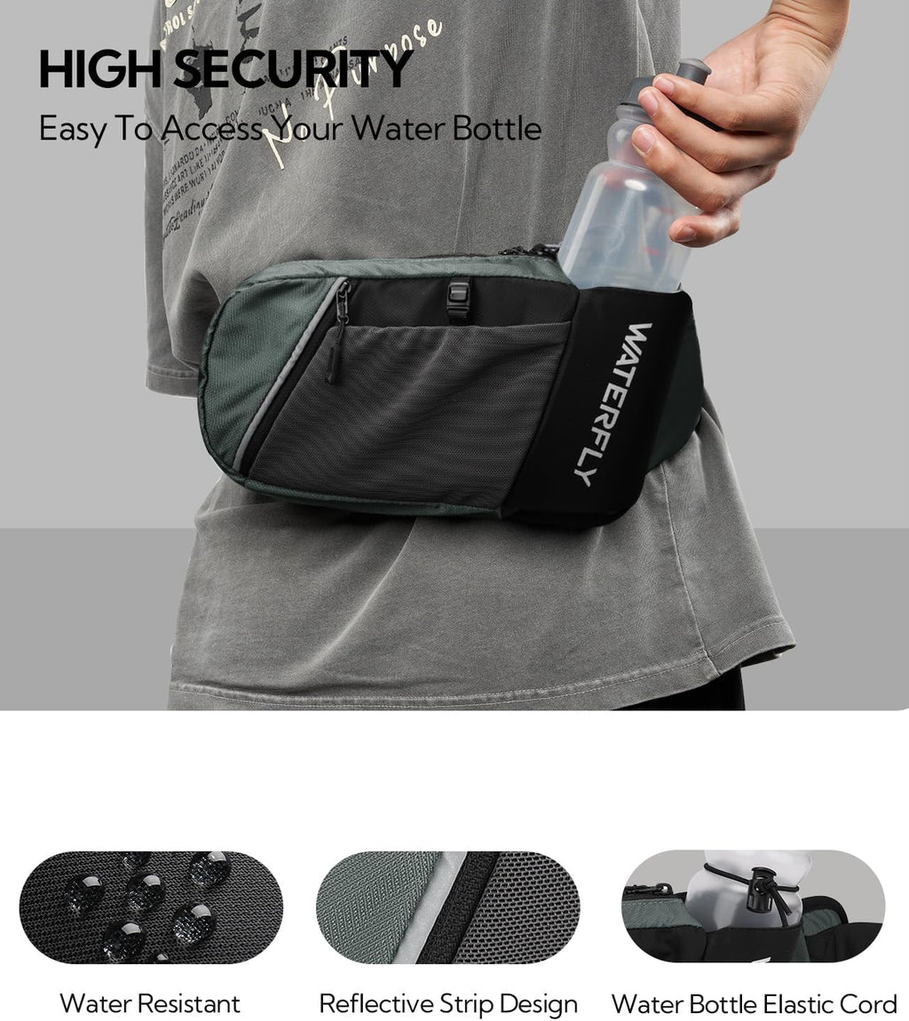 WATERFLY Water Bottle Fanny Pack, Hiking Hydration Belt for Women Men