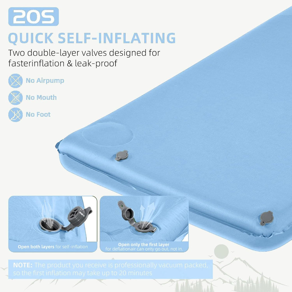 Wevelel Memory Sleeping Pad, 3.1" Ultra-Thick Foam Sleeping Mats for Camping, Easy Inflate&Deflate,9.5 R-Value Insulated Camping Mattress Pad with Pillow, for Car Travel Tent