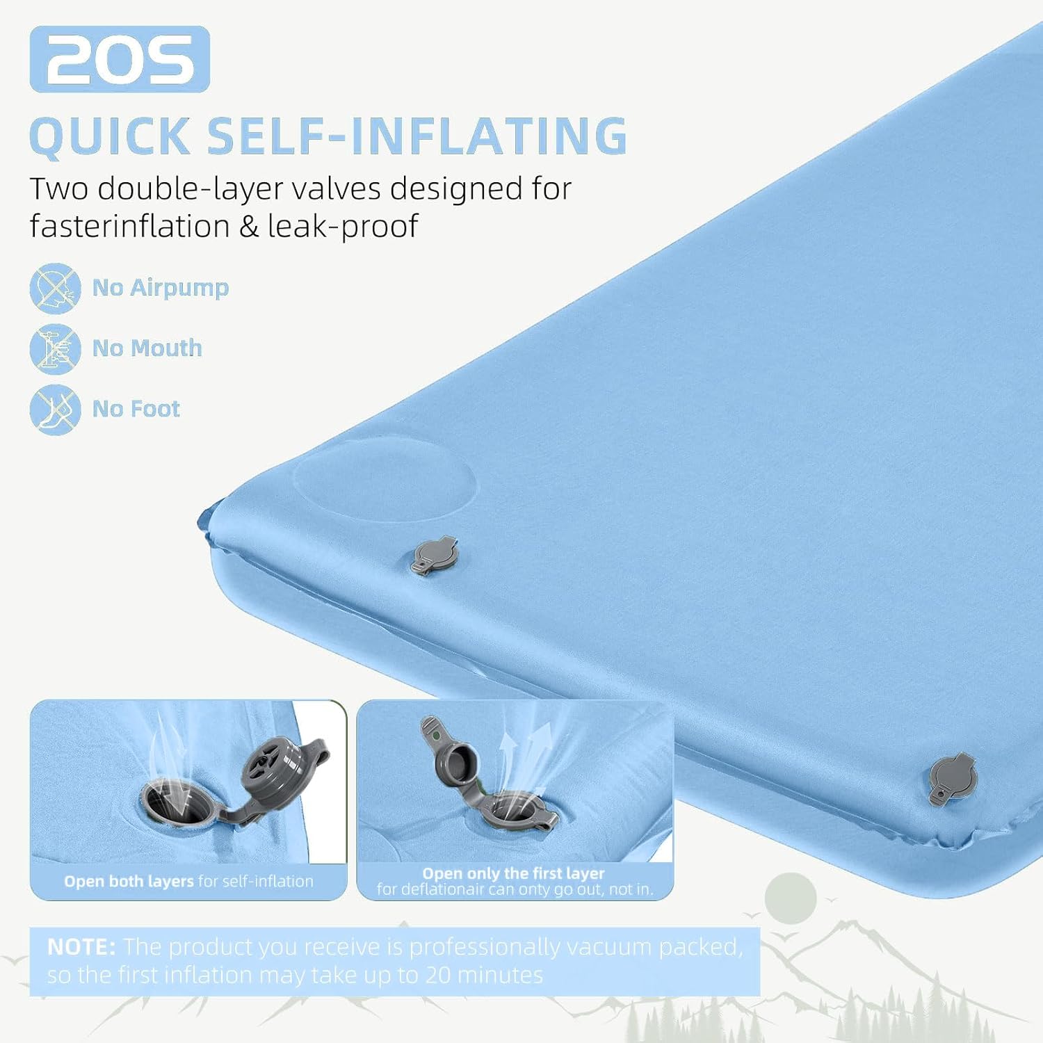 Wevelel Memory Sleeping Pad, 3.1" Ultra-Thick Foam Sleeping Mats for Camping, Easy Inflate&Deflate,9.5 R-Value Insulated Camping Mattress Pad with Pillow, for Car Travel Tent