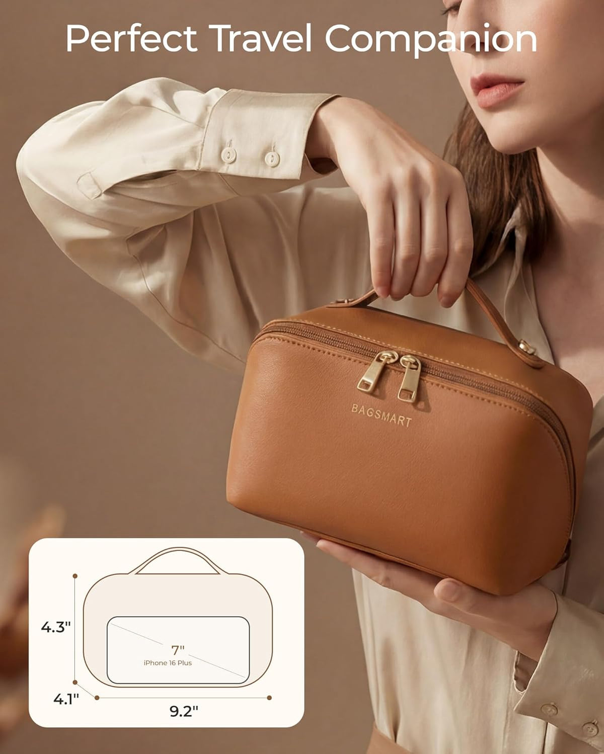 BAGSMART Makeup Bag Travel Cosmetic Bag,Women Toiletry Case, Coffee Brown