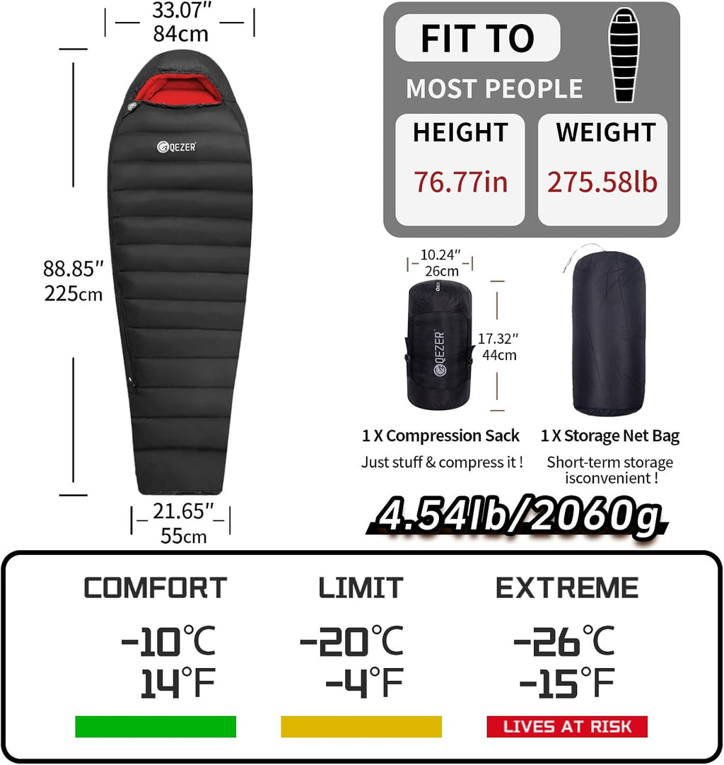 0 Degree Down Sleeping Bag for Adults,Cold Weather Backpacking