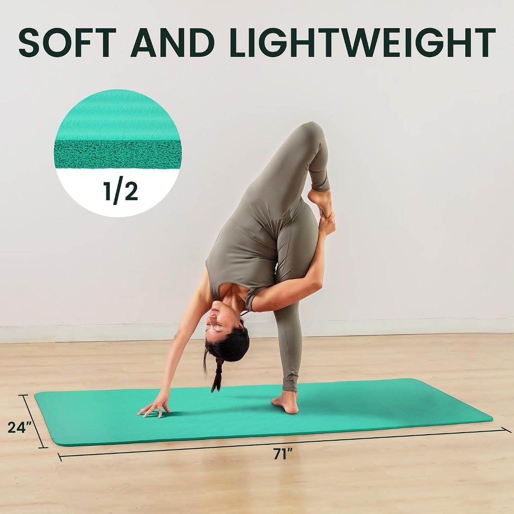 Fitvids 1/2-inch Thick High Density Exercise Yoga Mat with Carrying Strap