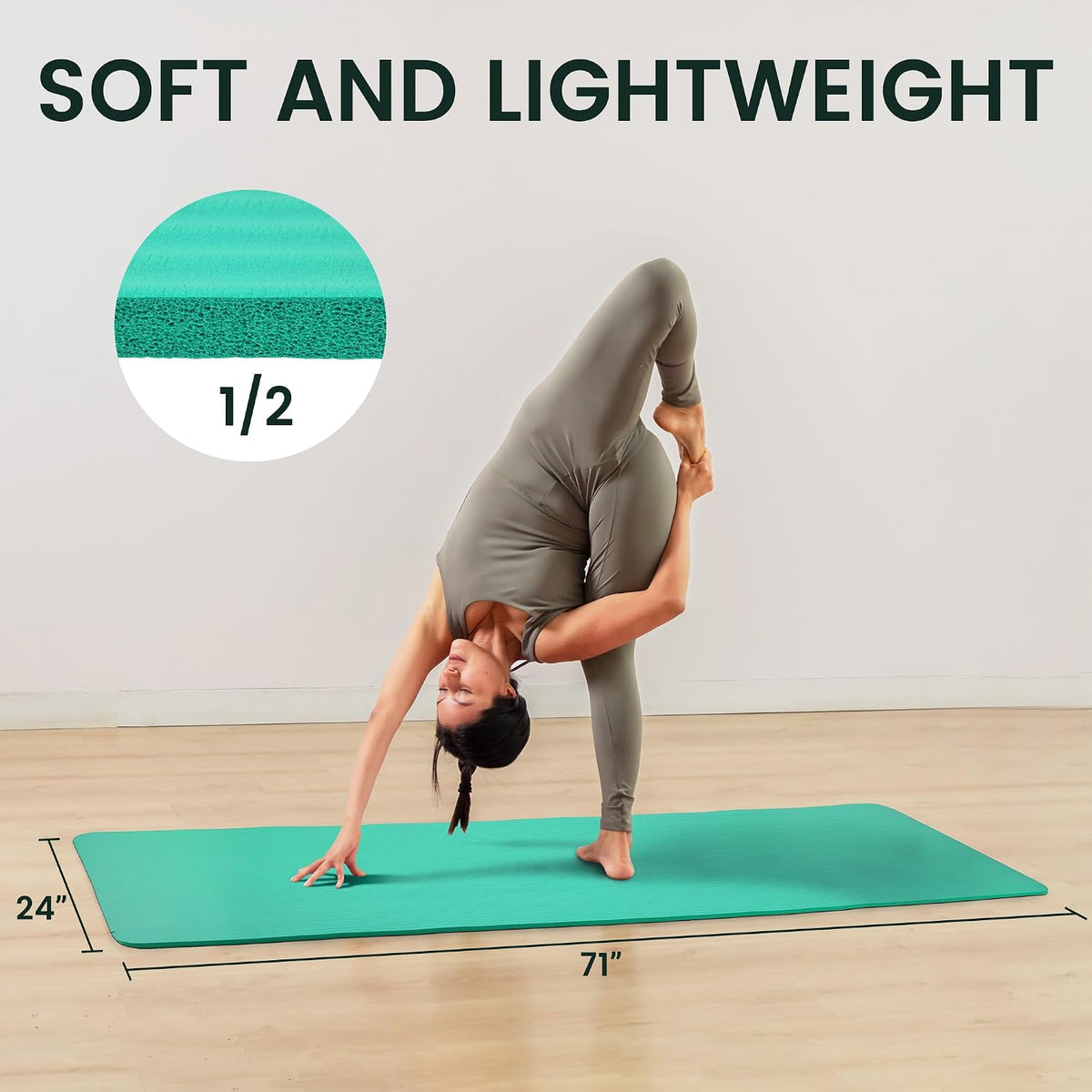 Fitvids 1/2-inch Thick High Density Exercise Yoga Mat with Carrying Strap