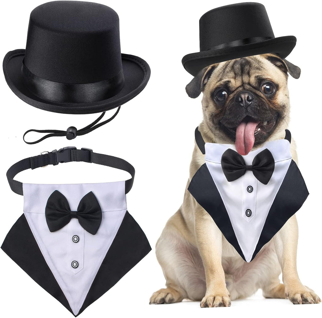 Yewong 2 Pieces Pet Formal Accessories Set - Pet Top Hat with Formal Pet Tuxedo Bandana Collar Birthday Party Gradation Halloween Costumes Accessories for Dog Cat (Set-A) One Size