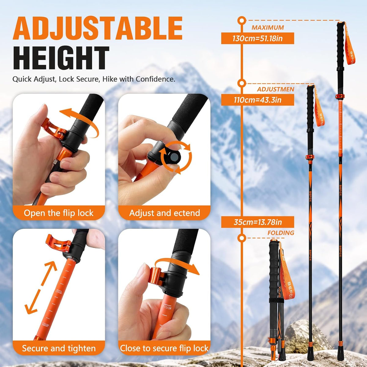 3K Carbon Fiber Trekking Poles for Hiking,Lightweight Walking Sticks