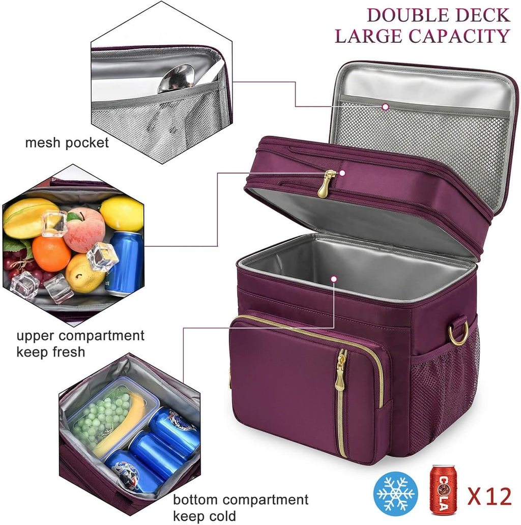 MIYCOO Lunch Bag for Women & Men, Expandable Double Deck Lunch Box, 15L