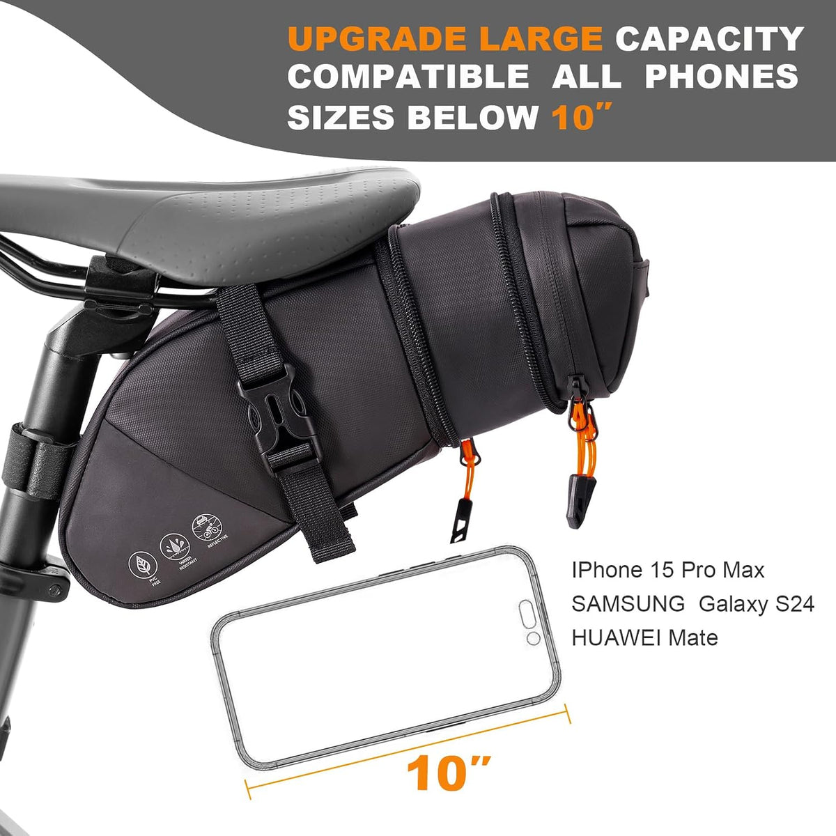 NDakter Bike Saddle Bag Expandable Under Seat Bicycle Seat Bag 1.5-2L