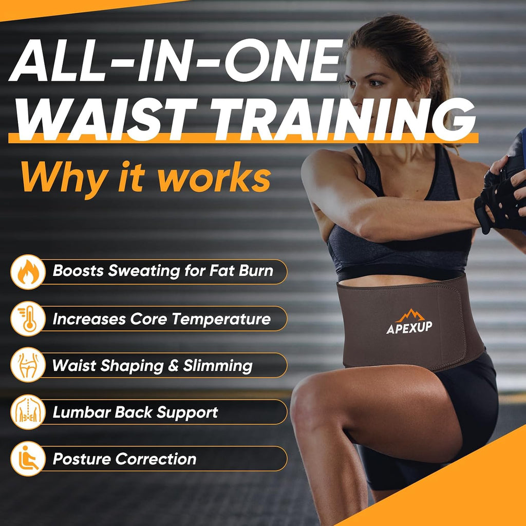 APEXUP Waist Trainer for Women Lower Belly Fat, Men Sweat Band, Stomach Wrap, Waist Trimmer with Removable Lumbar Support