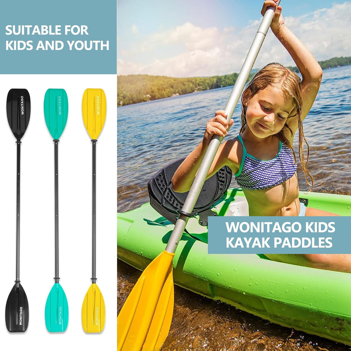 Kayak Paddle for Kid, Adjustable Kayaking Oar for Child and Youth