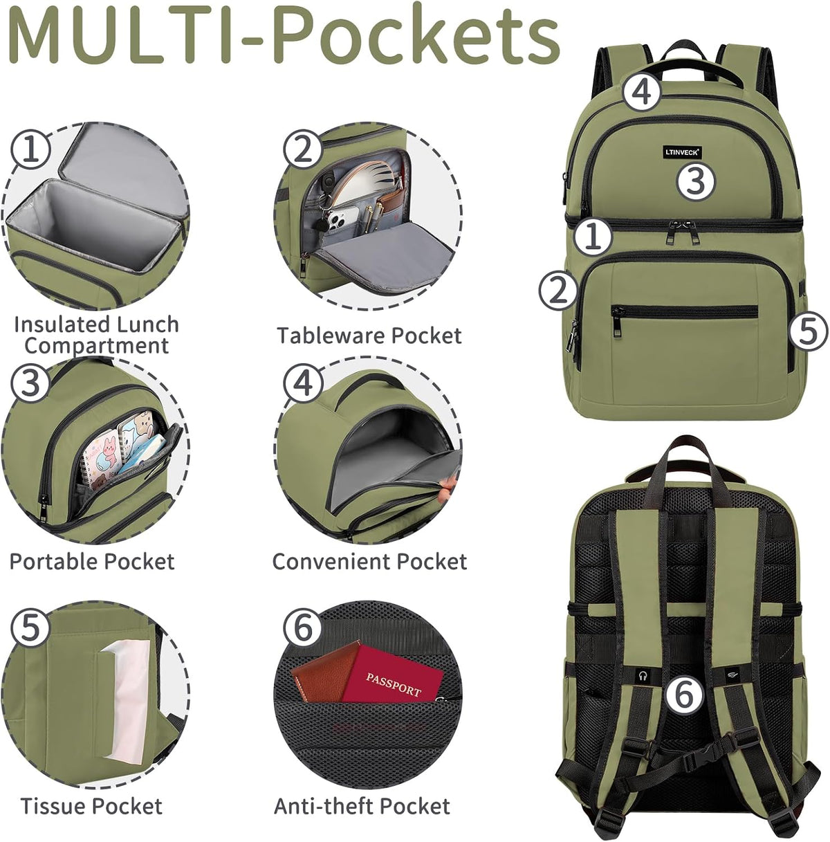 Cooler Backpack,Insulated Backpack Cooler Leakproof Double Deck Cooler Bag for Men Women RFID Lunch Backpack