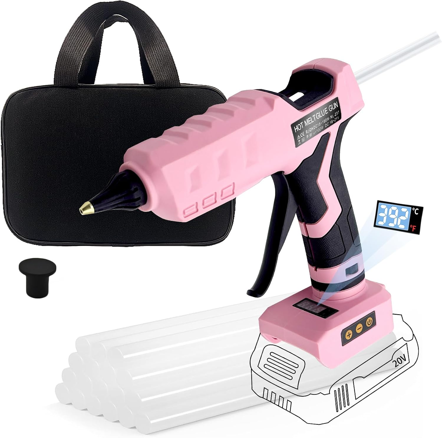100W Cordless Glue Gun for Dewalt 20V MAX Battery- 20 Full Size Glue Sticks