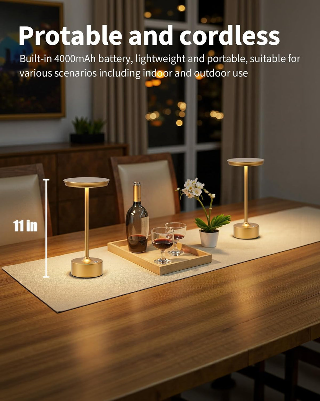 PUSU Rechargeable Table Lamps Set of 2, Gold Cordless Portable Desk Lamp