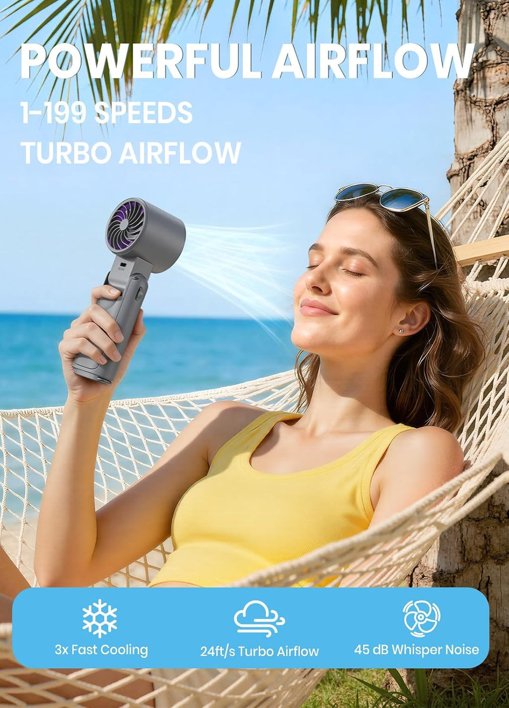 Portable Handheld Turbo Fan, 1-199 Speed Adjustable, Grey Purple