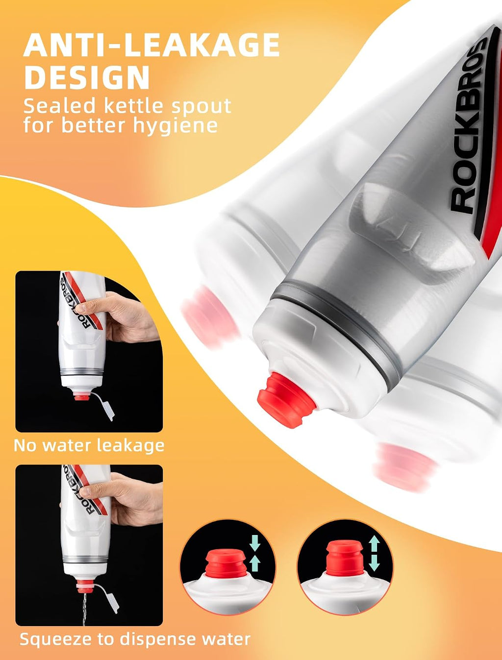 ROCKBROS Bike Water Bottle, 21oz Insulated Cycling Squeeze Bottle
