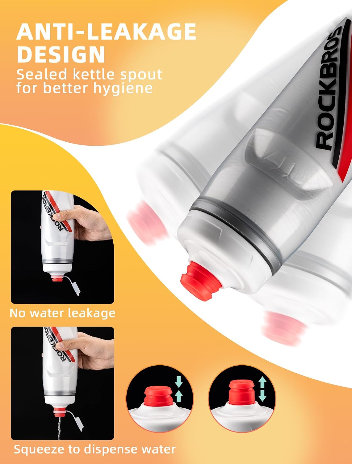 ROCKBROS Bike Water Bottle, 21oz Insulated Cycling Squeeze Bottle