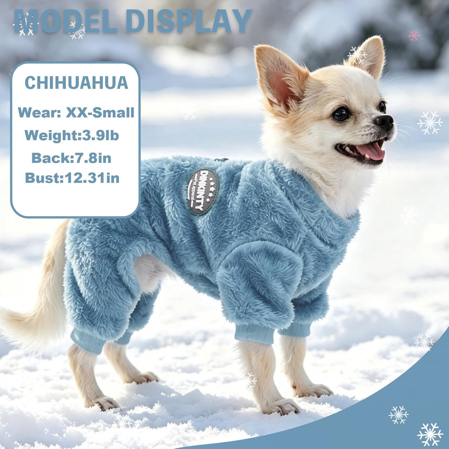 Fleece Dog Pajamas Winter Warm Dog Sweater for Small Dogs Thermal Soft Puppy Pjs Coat Stretchy Jumpsuit Doggie Pet Clothes Outfits Cat Apparel (Steel Blue, X-Small)
