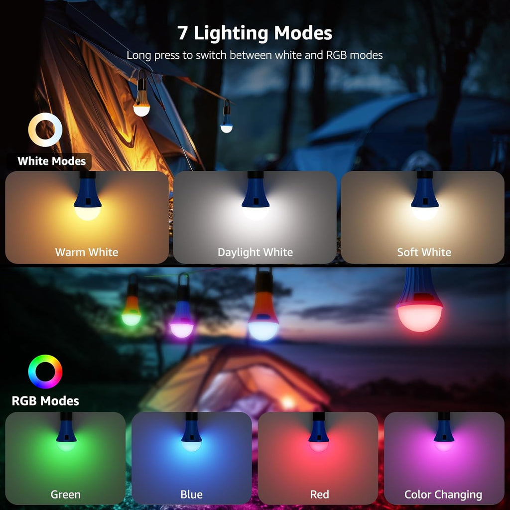 Lepro LED Rechargeable Camping Lantern with 7 RGBW Light Modes, 2Packs