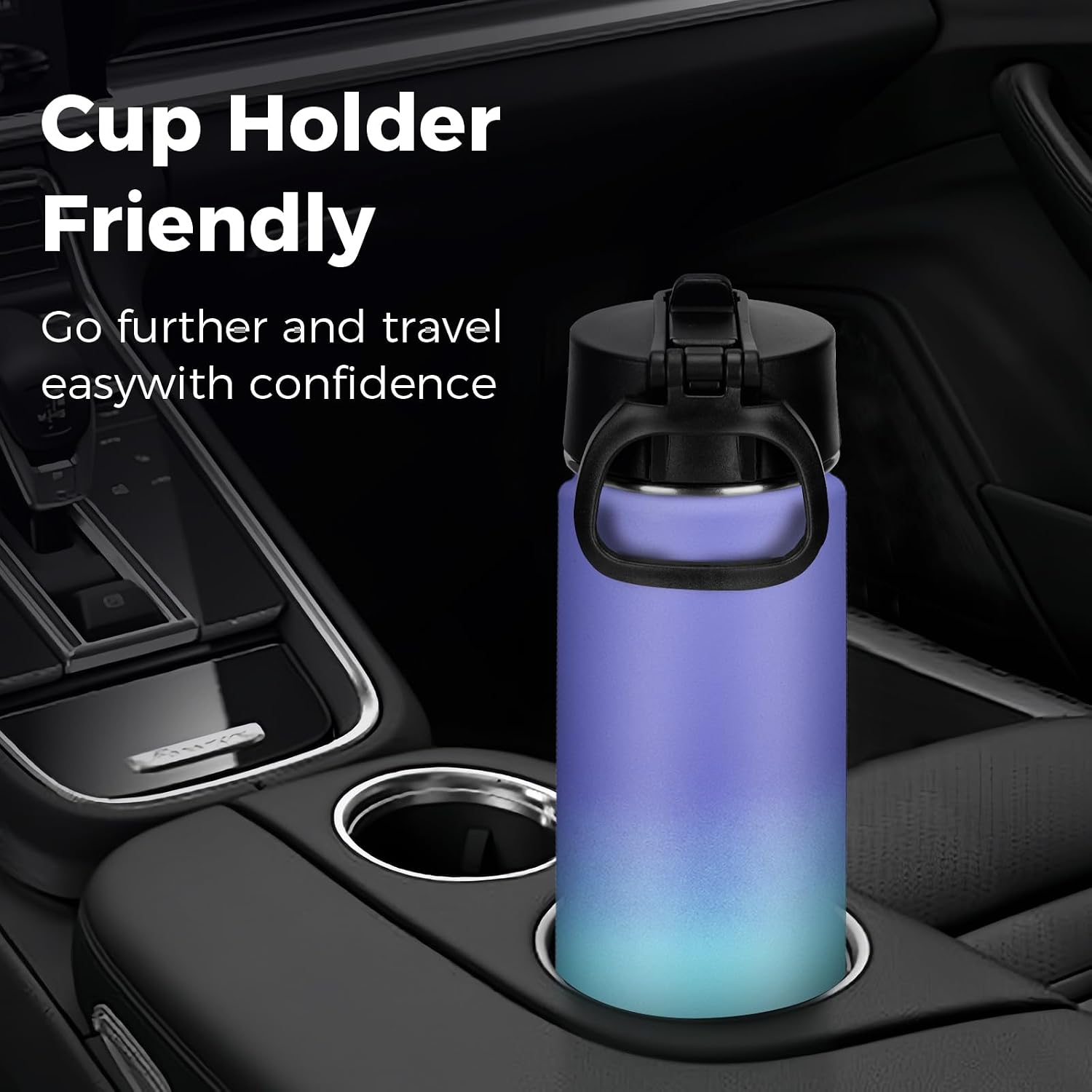 Neihepal 22 oz Insulated Water Bottles with Leak Proof Straw Lid, Wide Mouth Double Walled Vacuum Stainless Steel Metal Water Bottle (Purple Blue,2 Pack)