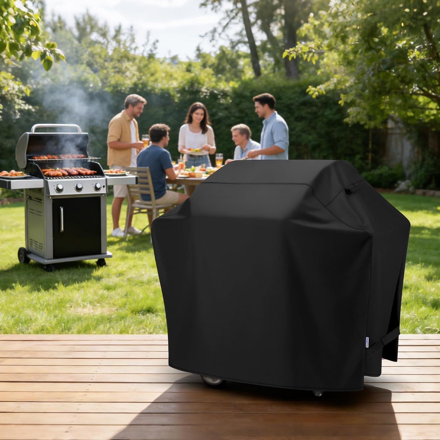 SunPatio 55 Inch Grill Cover for Outdoor Grill Heavy Duty Waterproof, Black