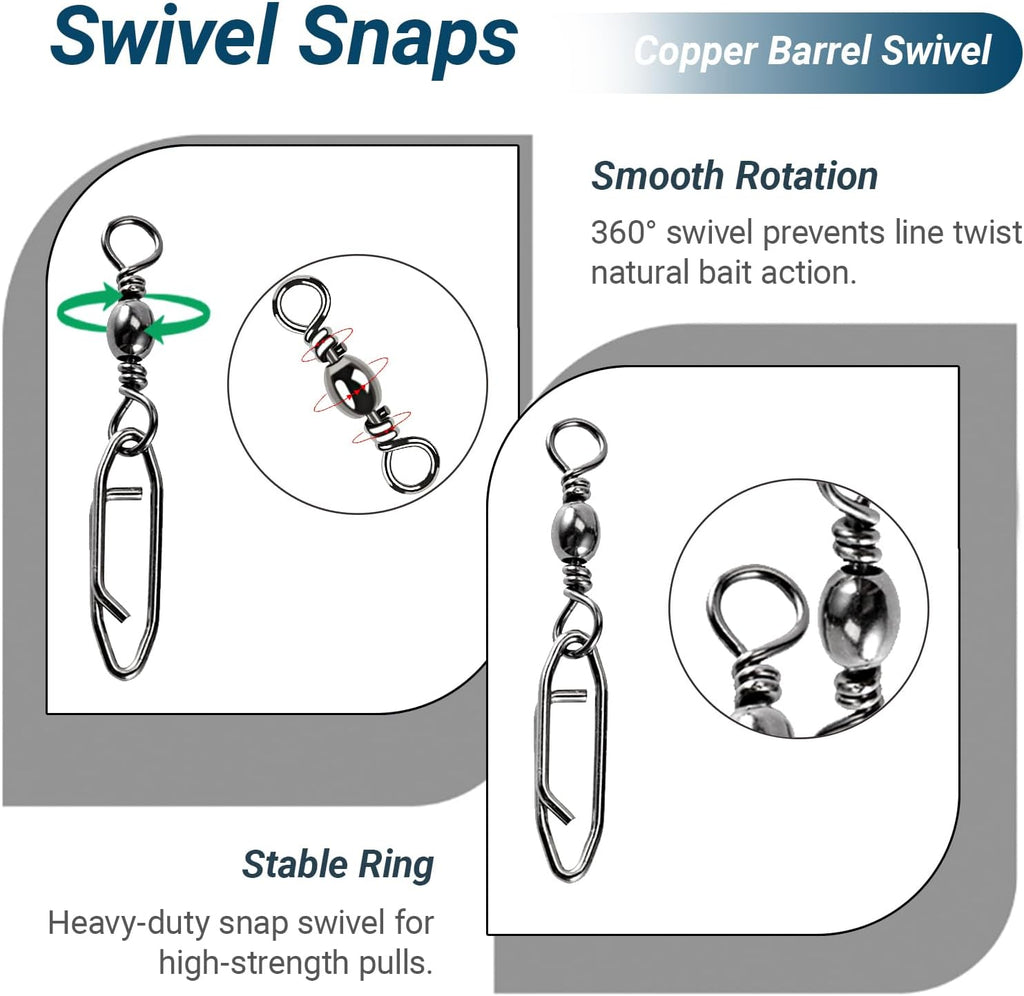 Atibin Saltwater Freshwater Snap Swivels Stainless Heavy Steel Fishing Clips Swivel Barrel Clip Fishing Snaps Rolling Speed Change Black Nickel