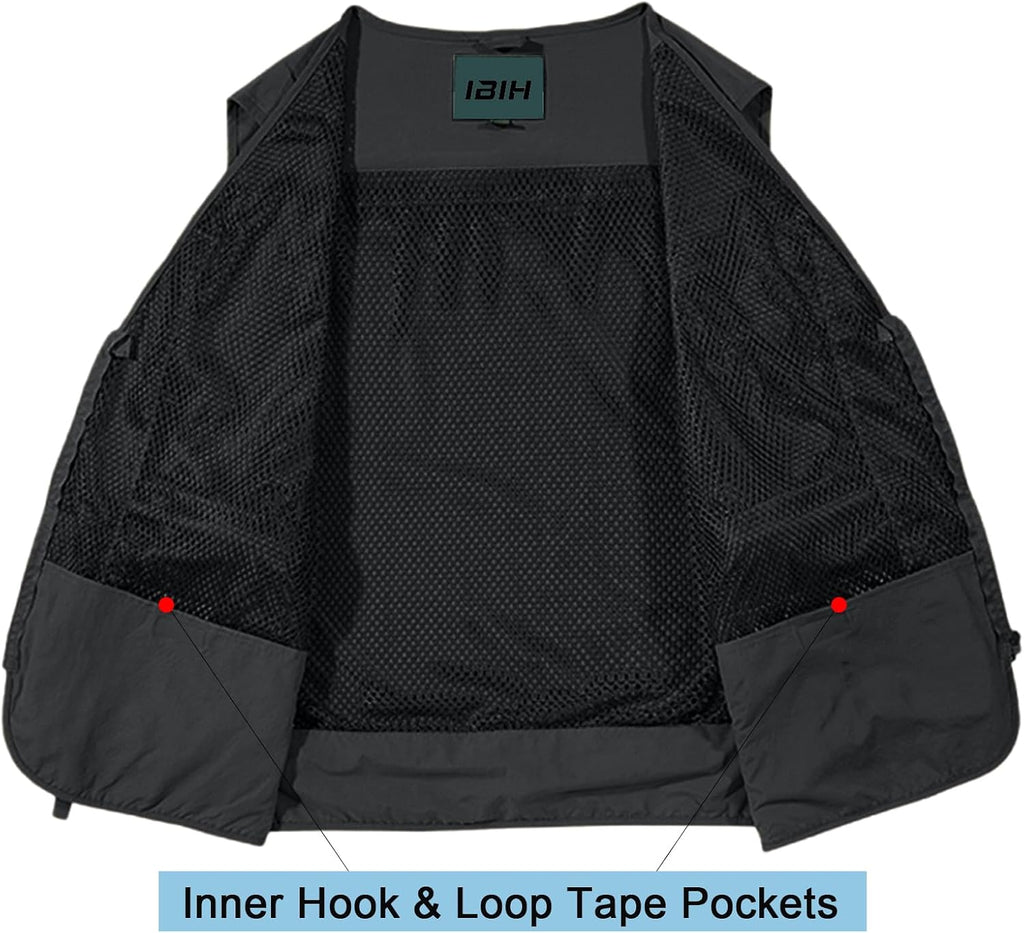 Mens Outdoor Vest Breathable Quick-Dry Fishing Vest Camping Hiking Lightweight Vest with Multi-Pocket