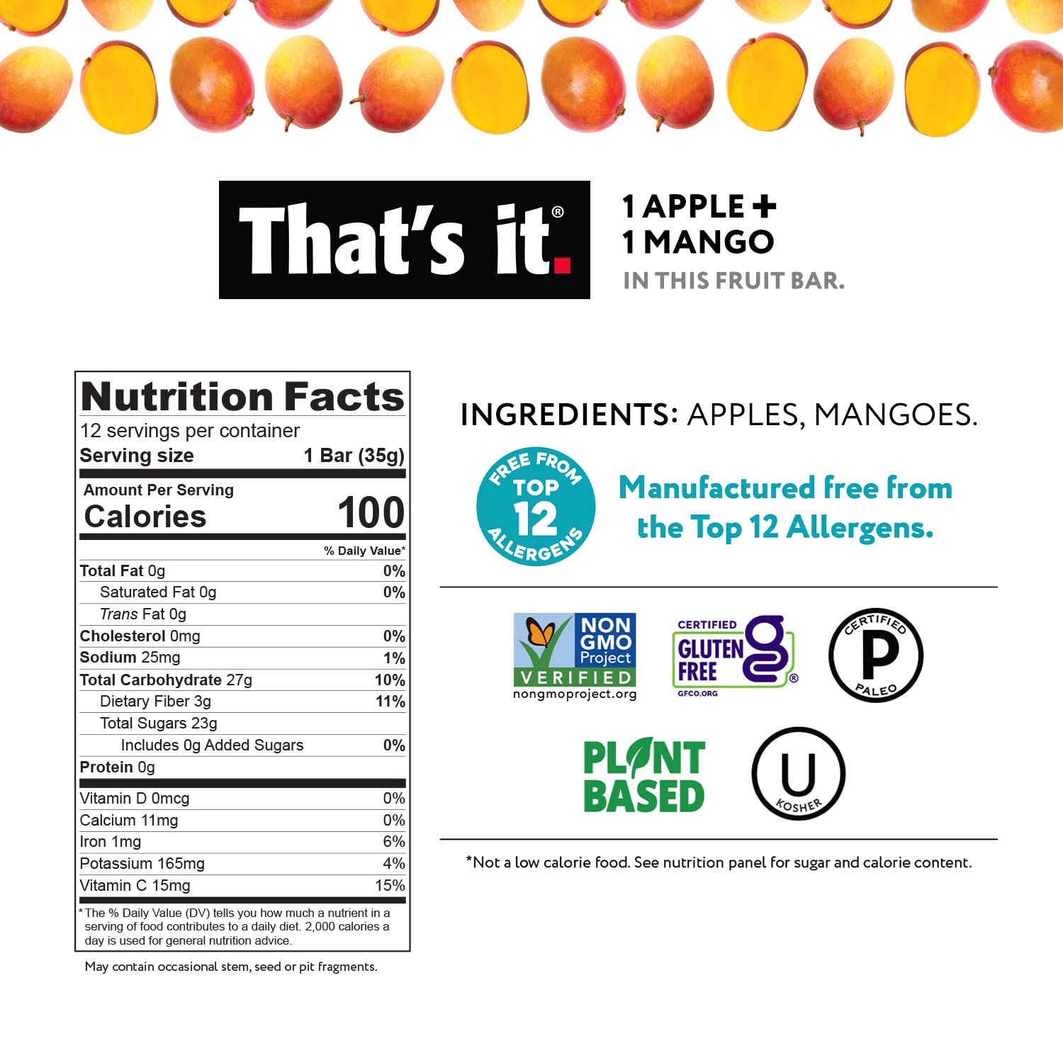 That's it. Variety Pack 100% Natural Real Fruit Bar, Best High Fiber Vegan, Gluten Free Healthy Snack, Paleo for Children & Adults, Non GMO No Added Sugar, No Preservatives Energy Food (12 Pack)