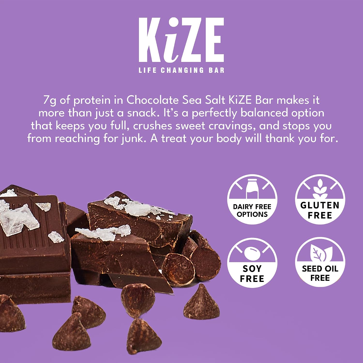KiZE Energy Bars - Chocolate Sea Salt - Gluten Free, Dairy Free, Non-GMO, and High Protein Meal Replacement Energy Bars, Meal Bas, Clean & Simple Food Ingredients - 7g High Protein Snacks, (10 Count)