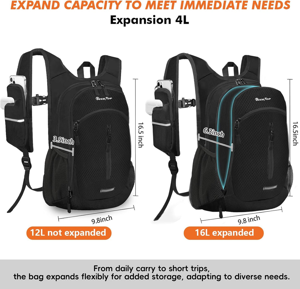 Seektop Small Hiking Backpack Expandable 12L-16L