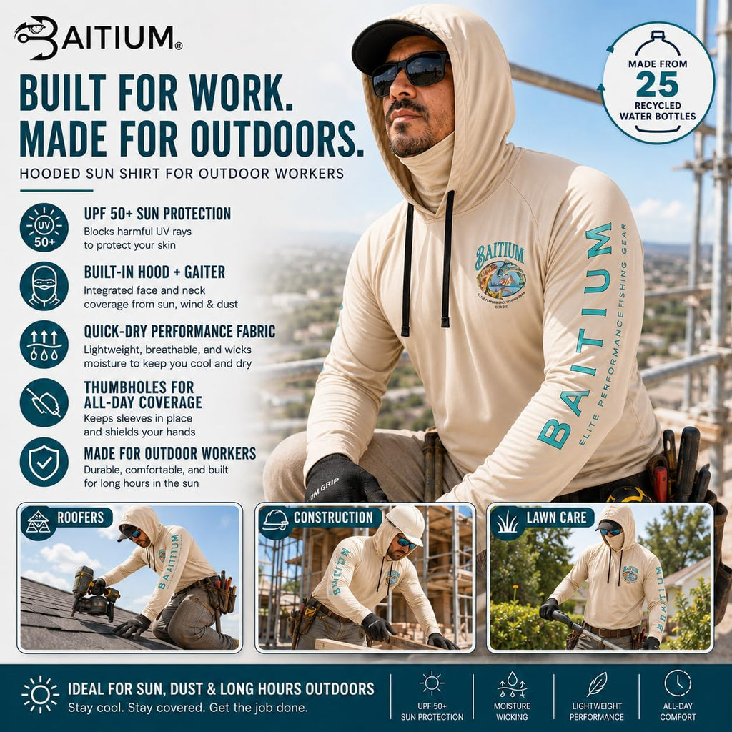 Fishing Shirts for Men,UPF50 Hooded Long Sleeve with Gaiter, Sun Protection Dry Fit Apparel, Face Mask, Fishing Clothes