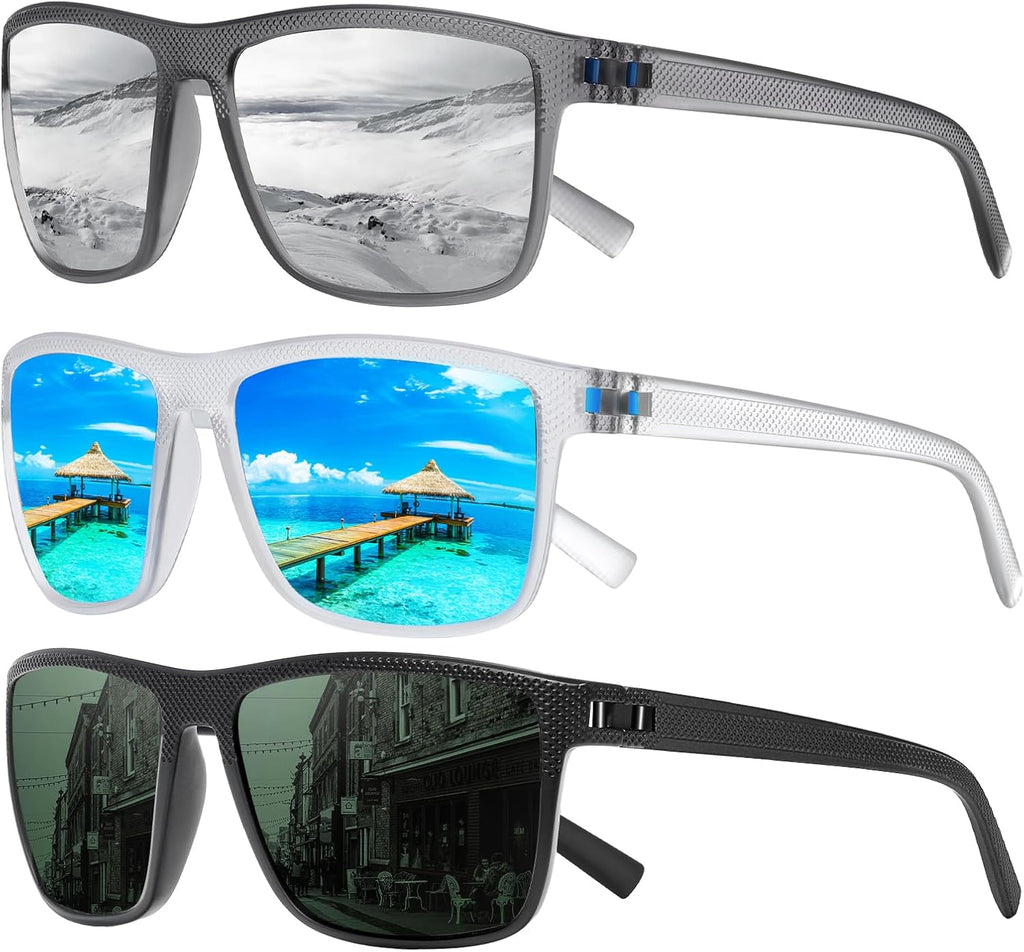 Square Polarized Sunglasses for Men and Women Lightweight Frame Sun Glasses with UV Protection
