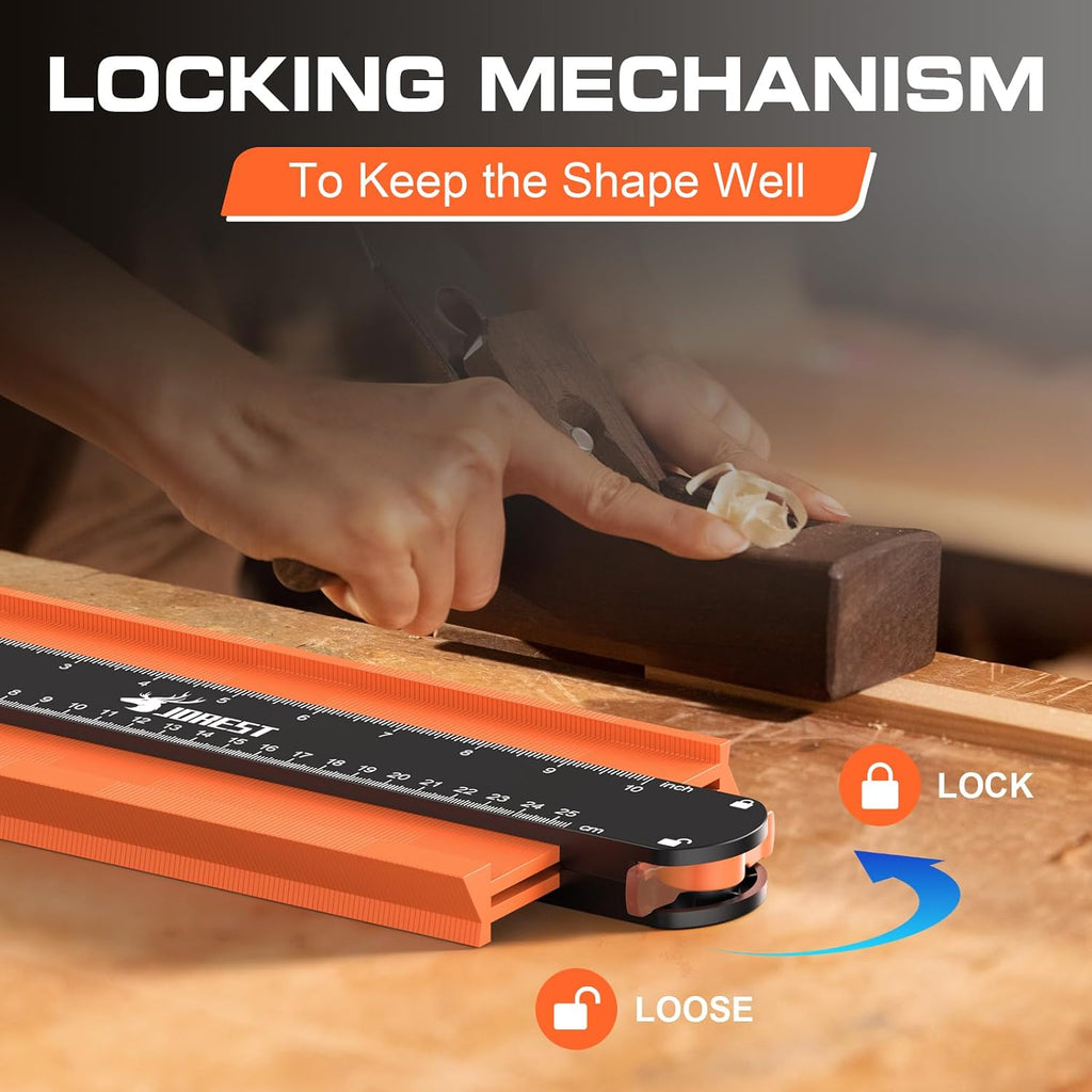 JOREST Contour Gauge with Lock (10 Inch), Gift Ideas for Men Dad Carpenter Handyman, Profile Tool with Measuring Scale for Tile Flooring, Carpet laying, Woodworking, Measuring Angle/Shape/Outline/Edge