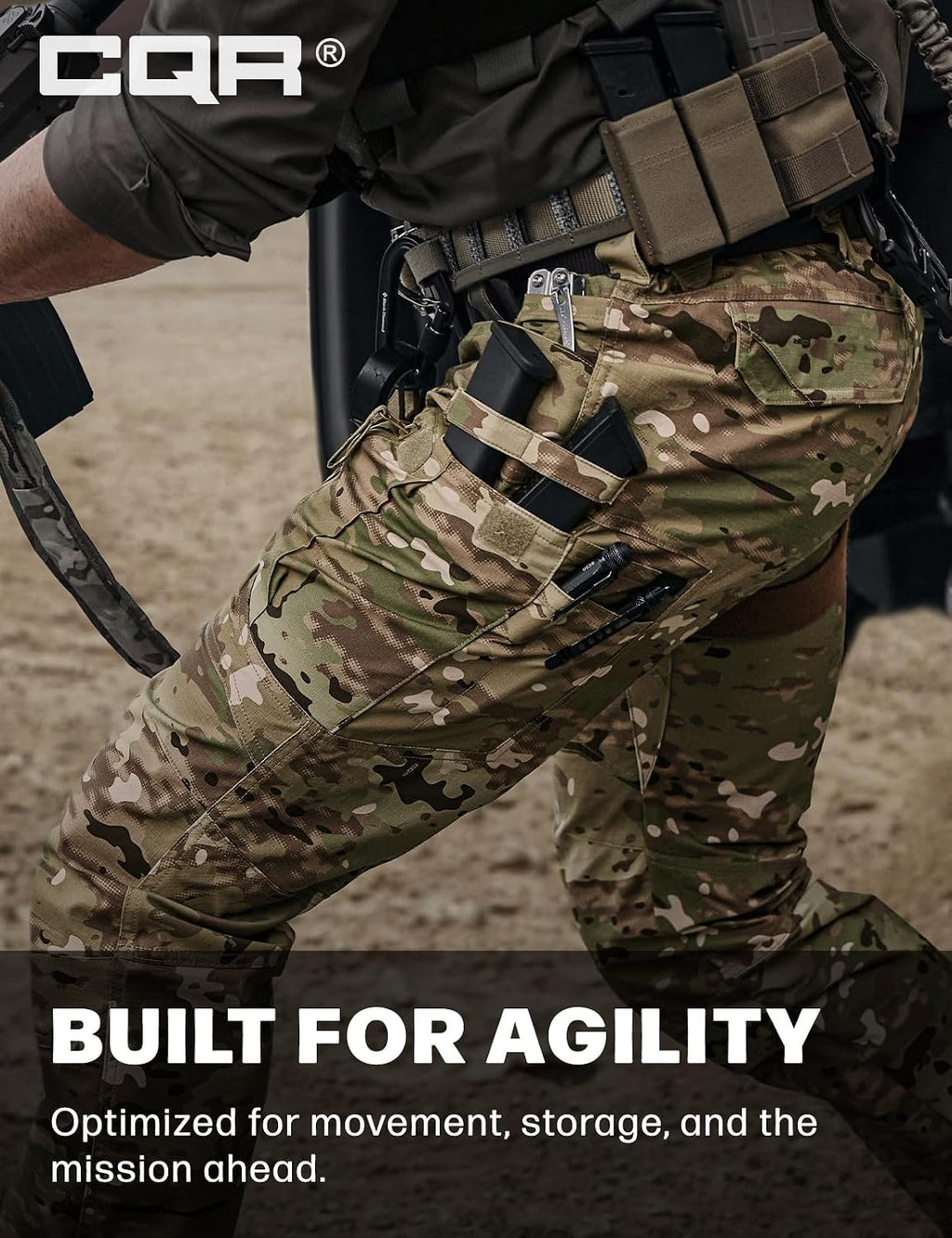 CQR Men's Flex Stretch Tactical Pants, Water Resistant Ripstop Cargo Pants, Lightweight EDC Outdoor Work Hiking Pants