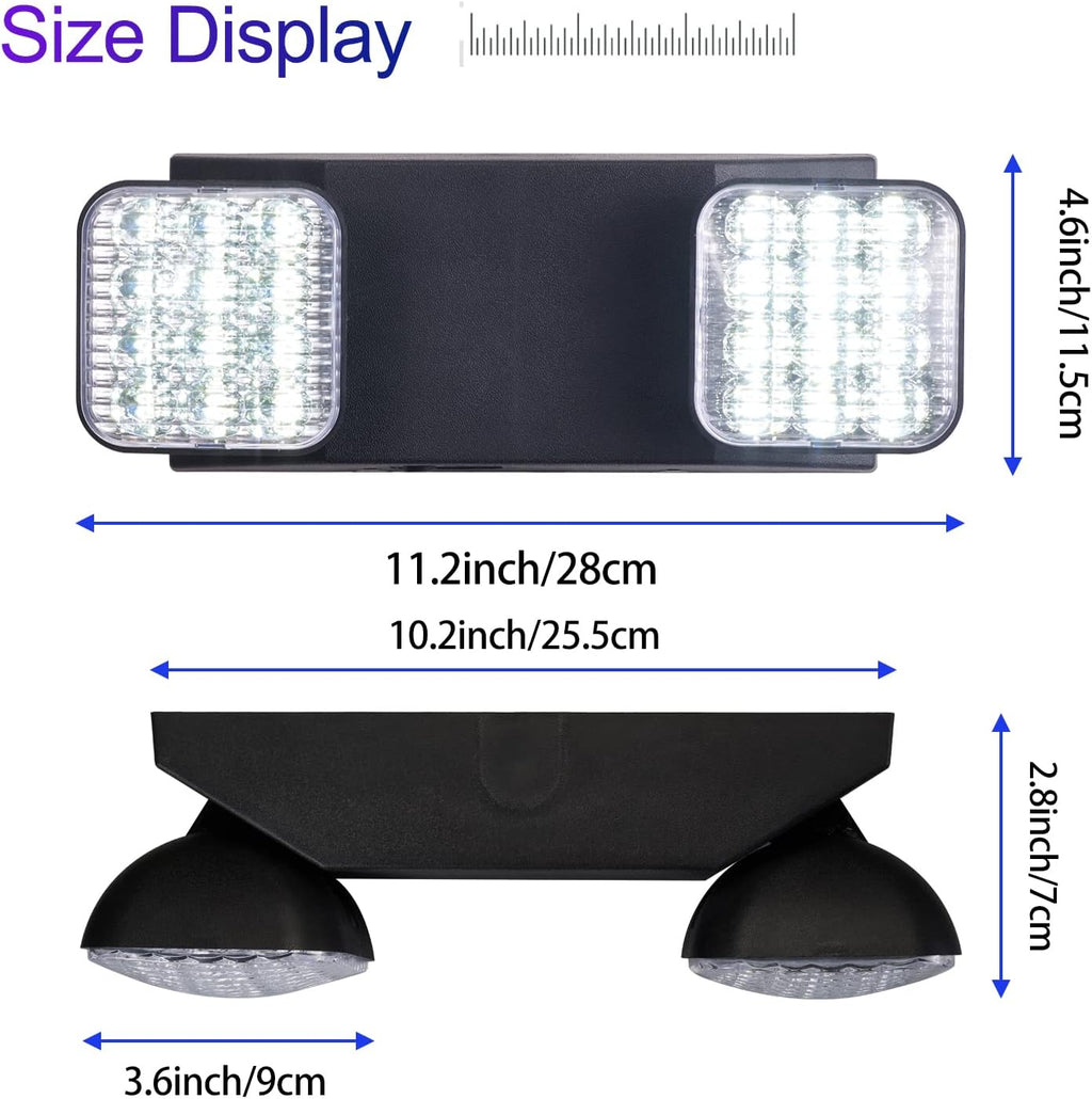 TANLUX LED Emergency Lights with Battery Backup, Two Head Adjustable Commercial Emergency Lights, UL Listed, AC 120/277V, Hardwired Emergency Exit Light Fixtures for Business - 2 Pack(Black)