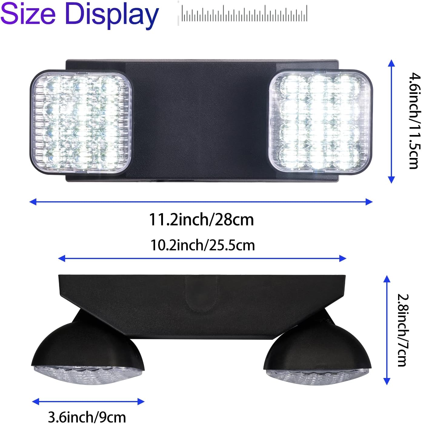 TANLUX LED Emergency Lights with Battery Backup, Two Head Adjustable Commercial Emergency Lights, UL Listed, AC 120/277V, Hardwired Emergency Exit Light Fixtures for Business - 2 Pack(Black)