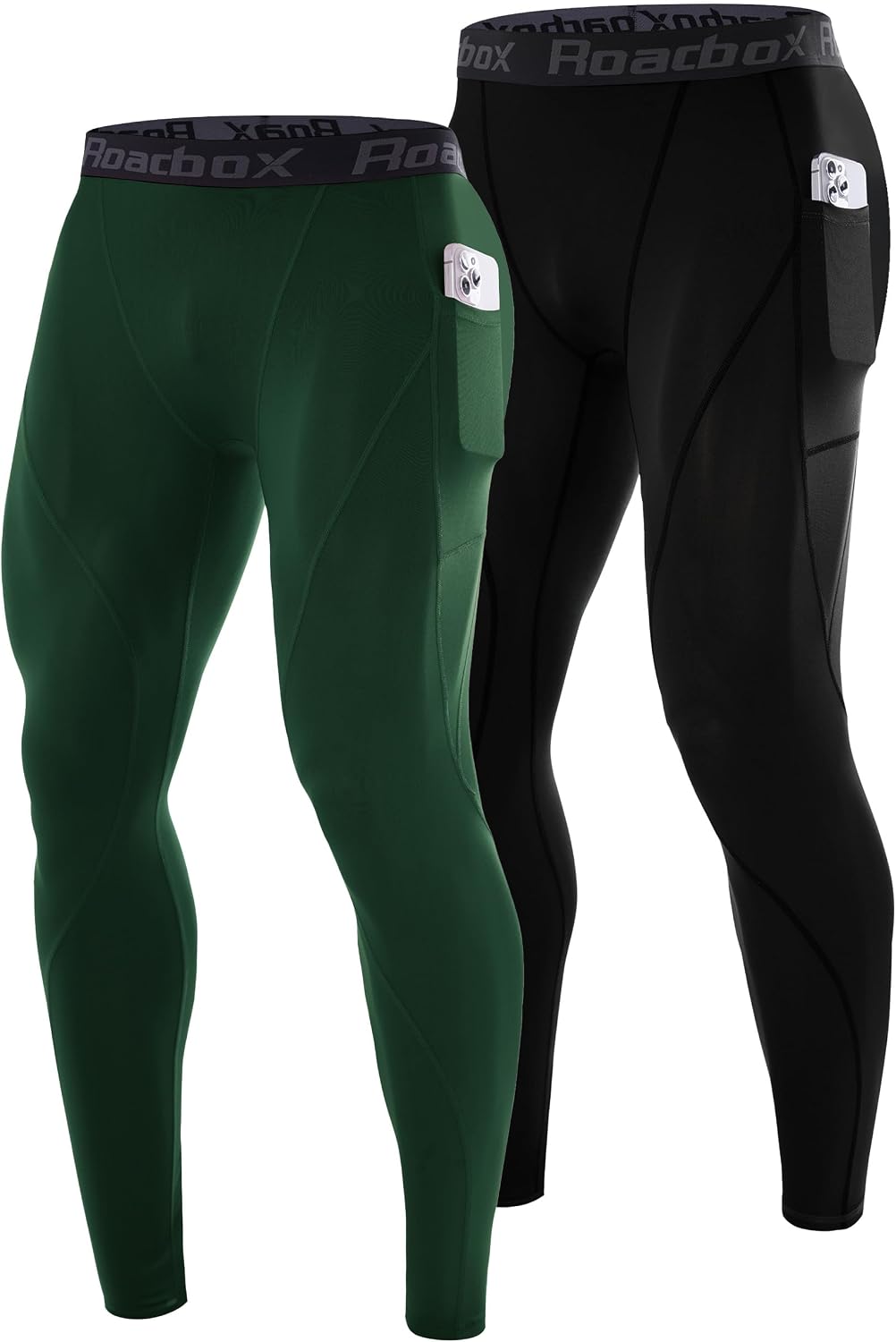 Roadbox 2 Pack Mens Compression Pants, Running Tights Leggings with Pockets