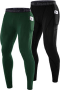 Roadbox 2 Pack Mens Compression Pants, Running Tights Leggings with Pockets
