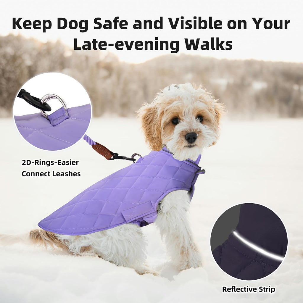 Mile High Life Dog Warm Coat, Small Dog Winter Jacket Windproof Water Resistant Cold Weather Coats Cozy Snow Jacket Vest for Puppies (Purple, Medium Chest 17.3")
