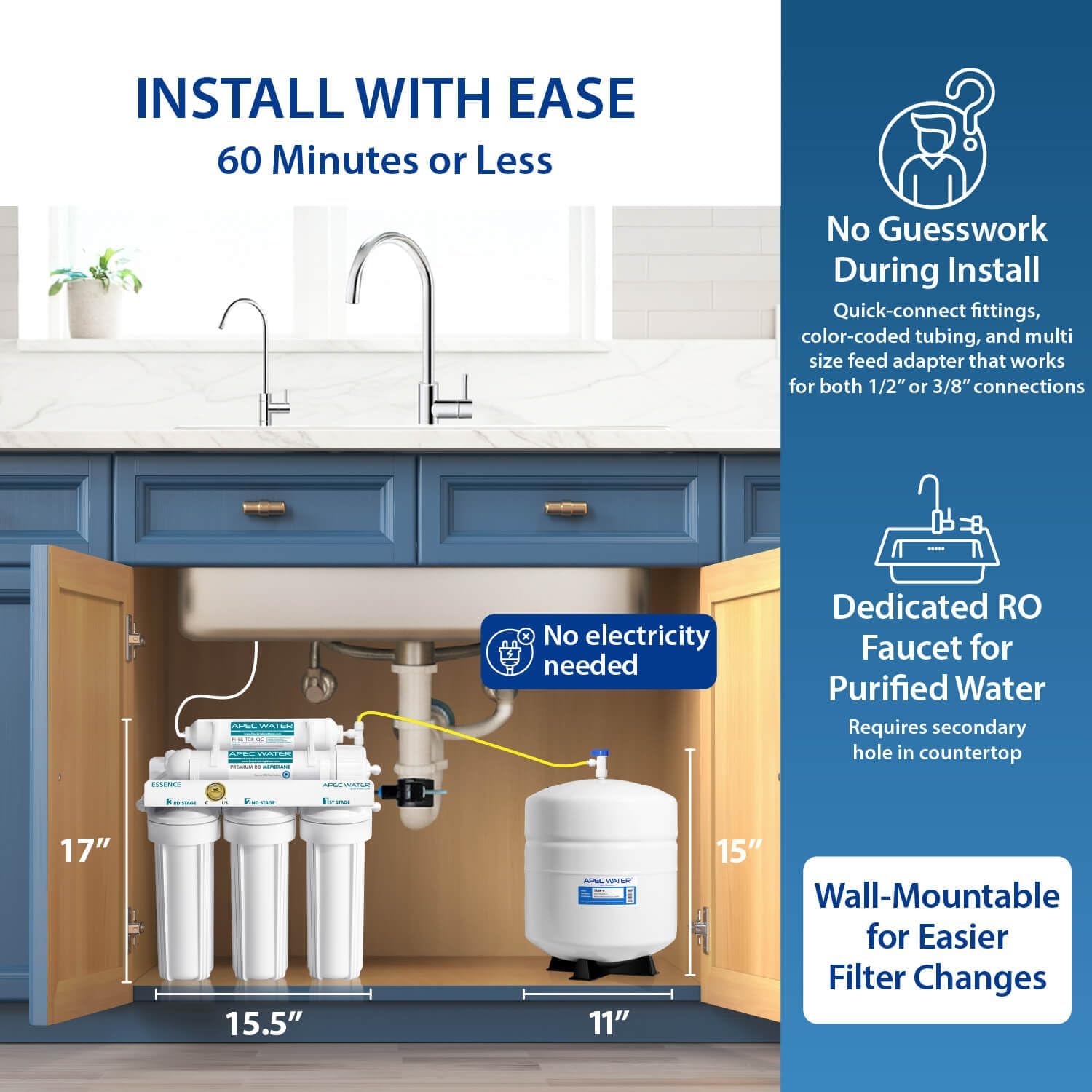 APEC Water ROES-50X, 5-Stage Under Sink RO System, Extra Filters, 50 GPD