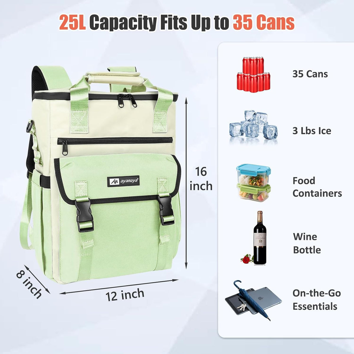 AYAMAYA Backpack Cooler for Women, Stylish 35 Cans Leakproof Camping Cooler