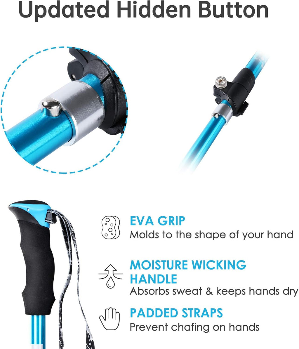 Trekking Poles Collapsible Hiking Poles - Lightweight Aircraft-Grade Aluminum Adjustable Hiking Sticks with Quick Lock System, Ultralight Walking Sticks for Women, Men & Seniors