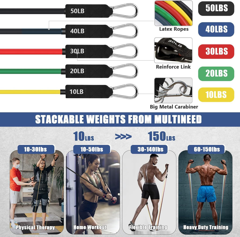 TAIMASI 23Pcs Stackable Resistance Bands Set with Handles Up to 150 Lbs