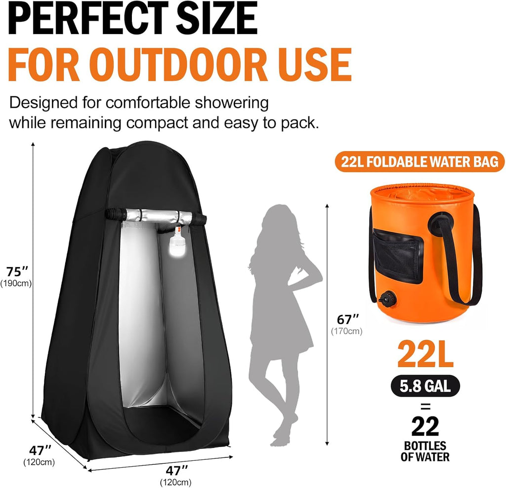 Portable Camping Shower Kit with Privacy Tent Heated Water Outdoor Shower