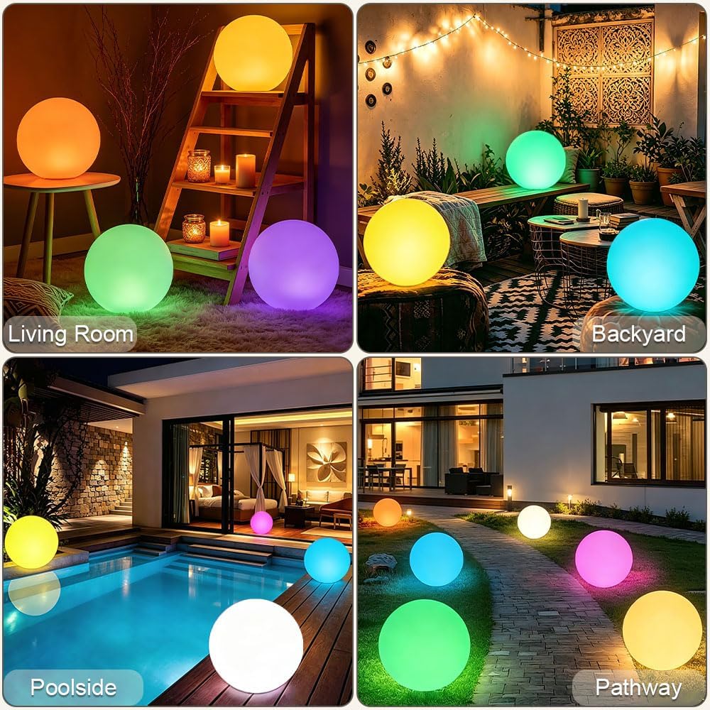 12-in LED Globe Orb Lamp, Dimmable RGB Color Changing Glowing Orb Lights Rechargeable Glowing LED Ball Light w/Remote, Waterproof Outdoor Globe Light Soothing Mood Lamp for Bedroom Garden Patio Decor