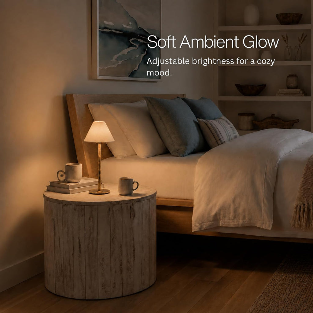 Bamboo Cordless LED Table Lamp – Rechargeable 24-Hour Battery, Dimmable Warm Light, Portable Wireless Lamp with Remote for Indoor/Outdoor Use, Home, Patio, Restaurant – (WHITE LINEN), 14.95" Tall