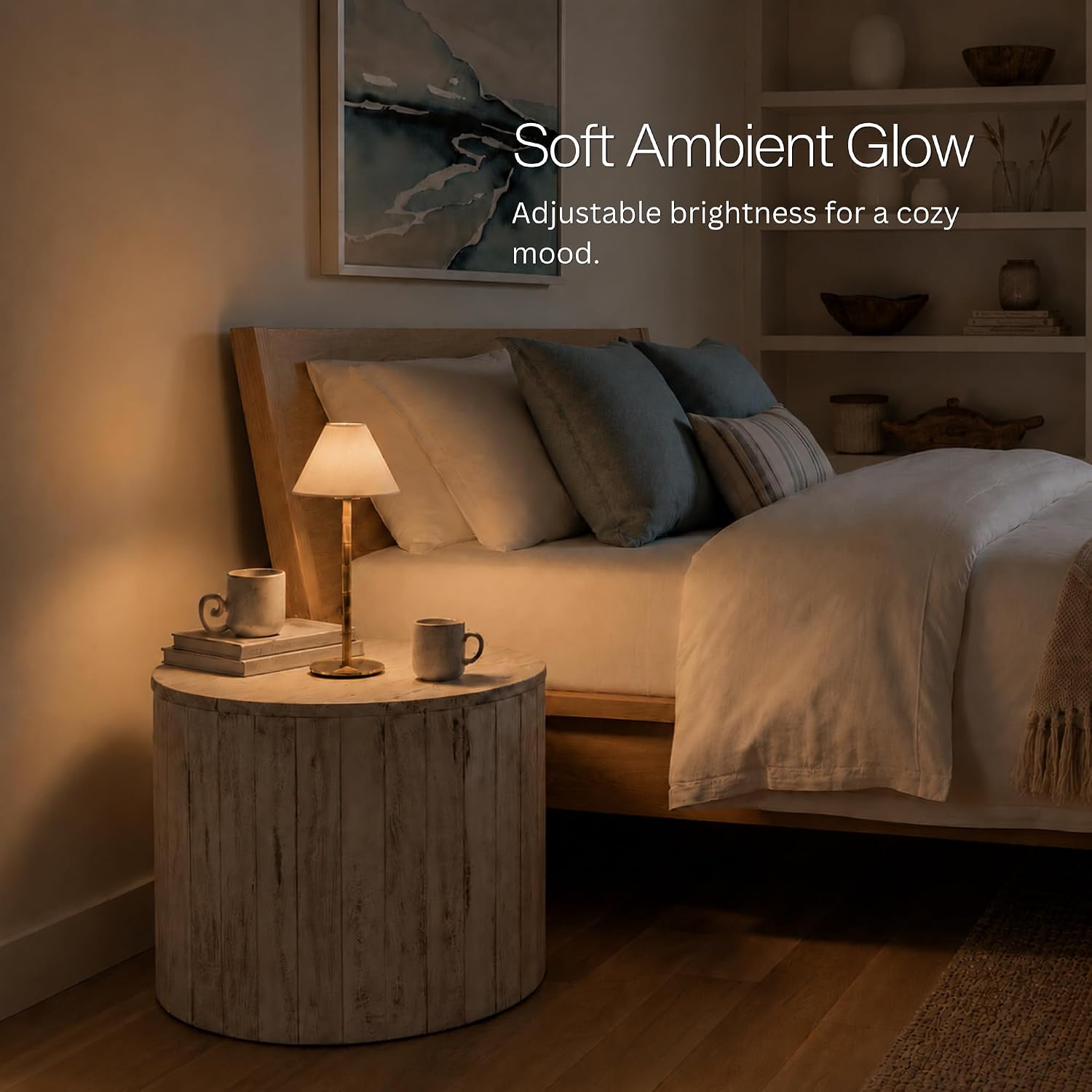 Bamboo Cordless LED Table Lamp – Rechargeable 24-Hour Battery, Dimmable Warm Light, Portable Wireless Lamp with Remote for Indoor/Outdoor Use, Home, Patio, Restaurant – (WHITE LINEN), 14.95" Tall