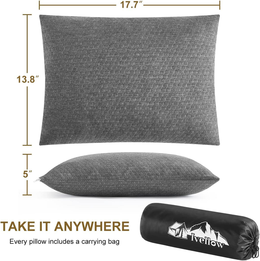 Ivellow Travel Pillow, Camping Pillow for Sleeping, Shredded Memory Foam
