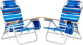 SUNNYFEEL Folding Beach Chair, Aluminum Heavy Duty Beach Chair with 5-Position, Portable Camping Chair for Adult, Low Back, Wood Armrest, Lightweight, 300lbs, Blue Stripe, 2 Pack