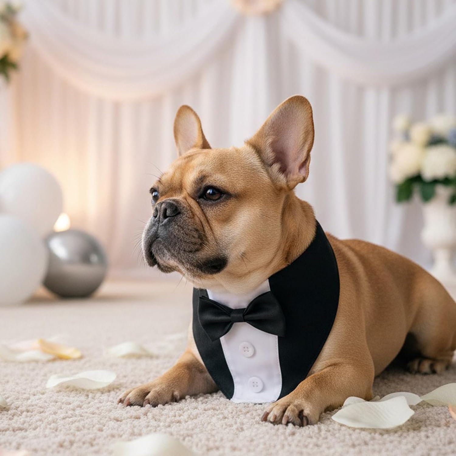 PTDECOR Formal Dog Tuxedo, Wedding Dog Collar with Bowtie Outfit, M