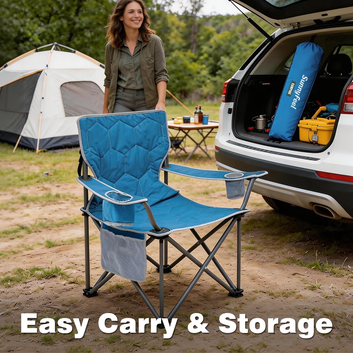 SUNNYFEEL Oversized Camping Chair for Adults, Heavy Duty 500LBS Blue